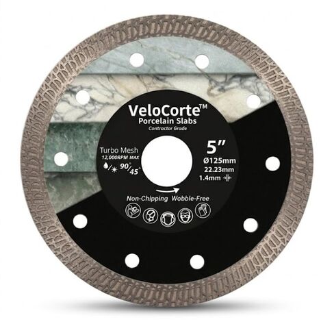 5" Turbo Mesh Ultra Precision Diamond Tile Saw Blade - Porcelain Slab, Dekton - 7/8" Arbor w/ 5/8" Ring, Wet/Dry, 12,200 RPM, 1.4 mm Kerf (VCP1) in Kuwait