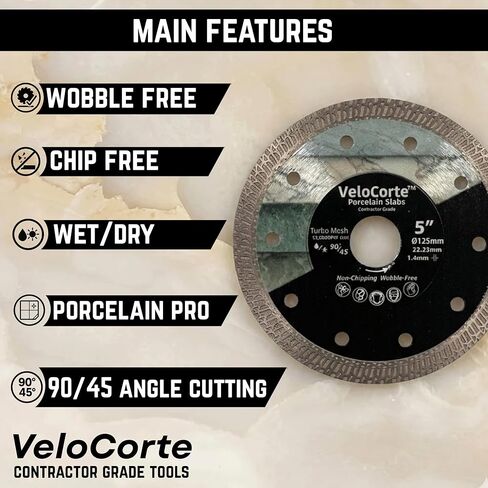 5" Turbo Mesh Ultra Precision Diamond Tile Saw Blade - Porcelain Slab, Dekton - 7/8" Arbor w/ 5/8" Ring, Wet/Dry, 12,200 RPM, 1.4 mm Kerf (VCP1) in Kuwait