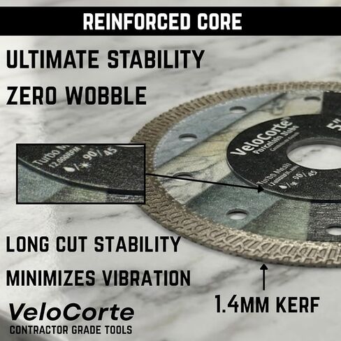 5" Turbo Mesh Ultra Precision Diamond Tile Saw Blade - Porcelain Slab, Dekton - 7/8" Arbor w/ 5/8" Ring, Wet/Dry, 12,200 RPM, 1.4 mm Kerf (VCP1) in Kuwait