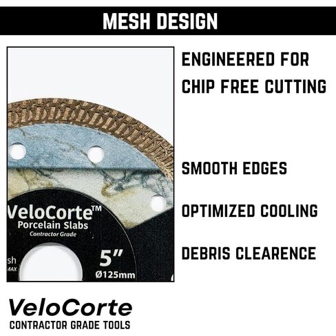 5" Turbo Mesh Ultra Precision Diamond Tile Saw Blade - Porcelain Slab, Dekton - 7/8" Arbor w/ 5/8" Ring, Wet/Dry, 12,200 RPM, 1.4 mm Kerf (VCP1) in Kuwait