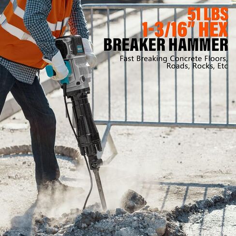 Berserker 2100W 50-Pound Demolition Jack Hammer with 1-3/16" Hex, 17-Amp Corded Electric Heavy Duty Demo Chipping Hammer Concrete/Pavement Breaker with Carrying Case Flat Chisel Bull Point Chisel in Kuwait