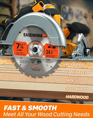 أداة EASEWORK TOOL مقاس 7-1/4 بوصة 24T + 40T + 60T مجموعة شفرات منشار دائري متعددة الاستخدامات، مائلة من كربيد التنجستن، طحن ATAF، تجويف 5/8 بوصة مع ضربة قاضية ماسية in Kuwait