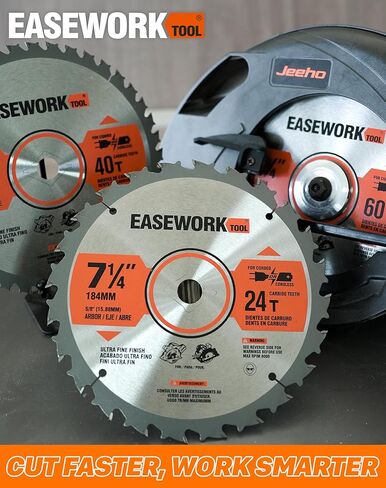 أداة EASEWORK TOOL مقاس 7-1/4 بوصة 24T + 40T + 60T مجموعة شفرات منشار دائري متعددة الاستخدامات، مائلة من كربيد التنجستن، طحن ATAF، تجويف 5/8 بوصة مع ضربة قاضية ماسية in Kuwait