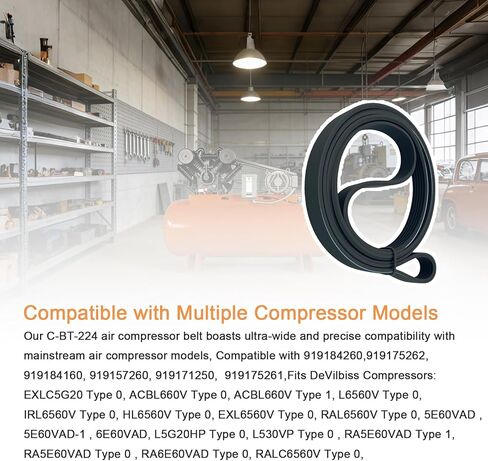 قطعتان من حزام ضاغط الهواء C-BT-224 متوافق مع Se ars Craftsman 919184260، 919184160، 919157260 وDe Vilbiss RA5E60VAD النوع 1، RA5E60VAD النوع 0، IR5E60VAD النوع 0، in Kuwait