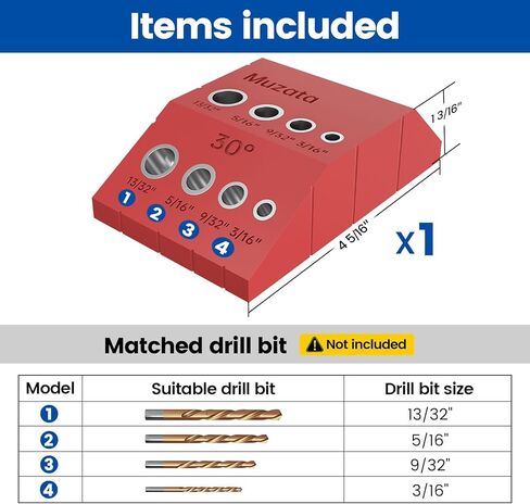 Muzata Upgraded Multi Angle Drill Guide Jig 30 45 90 Degree Portable Drilling Template 4 Sizes for Horizontal Angle Wood Post Stairs Handrails 3/16 1/8 Cable Railing Hardware Kit Tool CT24 in Kuwait