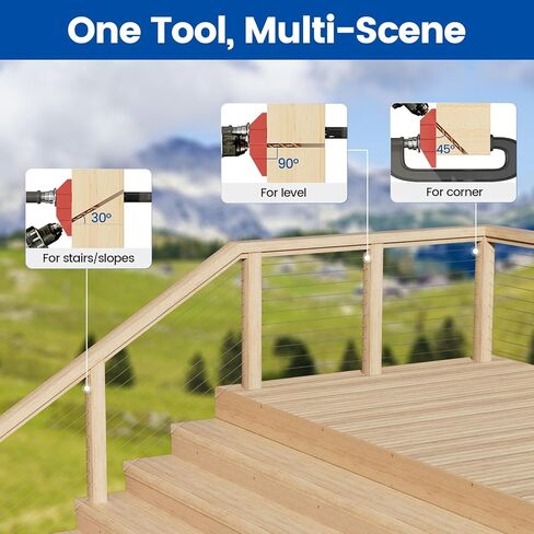 Muzata Upgraded Multi Angle Drill Guide Jig 30 45 90 Degree Portable Drilling Template 4 Sizes for Horizontal Angle Wood Post Stairs Handrails 3/16 1/8 Cable Railing Hardware Kit Tool CT24 in Kuwait