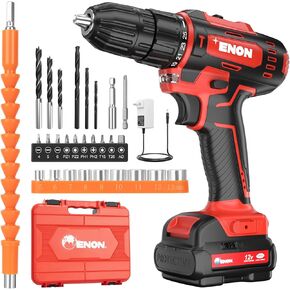 ENON Cordless Drill Set,12V Power Drill Set with Battery and Charger, Electric Driver/Drill Bits, 3/8'' Keyless Chuck,25+1 Torque Setting, 270 inch-lbs, with LED Electric Drill Set in Saudi Arabia