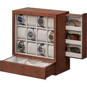SONGMICS Watch Box, 24-Slot Watch Case, Lockable Watch Storage Box with Glass Lid, Gift Idea, Black Synthetic Leather, Gray Lining UJWB024 in Saudi Arabia