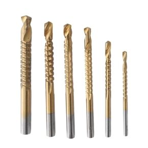 6 Pcs Titanium Coated HSS Twist Drill Bit Set 3-8mm – Hex Shank Serrated Side Cutting for Wood Metal Plastic, Fast Efficient Chamfering Tools(Round Shank) in Kuwait