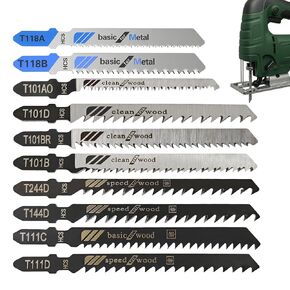 20 PCS Jigsaw Blades,High Carbon Steel Assorted T-Shank jig Saw Blades for Wood, Metal, Plastic Cutting(T101B,T101BR,T101D,T144D,T244D,T111D,T111C,T118A,T118B,T101A0) in Kuwait