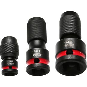 TMAX 3 قطعة محرك مربع أنثى إلى 1/4 بوصة محول سداسي 1/2 بوصة، 3/8 بوصة و1/4 بوصة، محول مفتاح ربط تأثير جاهز للتأثير CR-MO لحامل رؤوس مفك البراغي سريع الفك in Kuwait
