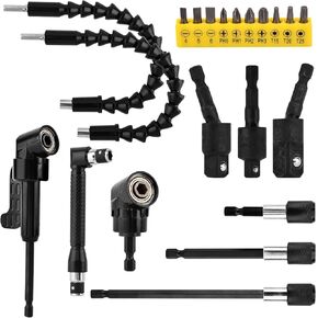 21 Pcs Flexible Drill Bit Extension Set Includes 105° Right Angle Drill Adapter 360° Rotatable 1/4 3/8 1/2" Impact Grade Socket Adapter Drills Bit Holder 10 Short Screwdriver Bits(COLOR:black) in Saudi Arabia
