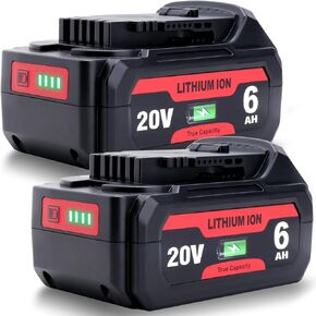 2 حزمة بطارية بديلة 6.0 أمبير 20 فولت متوافقة مع أدوات De-Walt 20 Volt MAX اللاسلكية، بطاريات ليثيوم أيون XR عالية السعة لسلسلة DCB206-2، DCB204، DCB230، DCB203، DCB201، DCD/ DCF/DCG in Kuwait