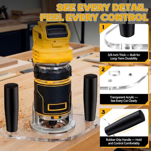 لوحة قاعدة جهاز توجيه بمقابض مزدوجة، قاعدة جهاز توجيه متوافقة مع DeWalt DWP611 وDCW600B، أكريليك سميك 3/8 بوصة لبطانات التوجيه القياسية، ثبات معزز للأعمال الخشبية، 6 بوصة × 10 بوصة in Kuwait