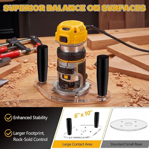 لوحة قاعدة جهاز توجيه بمقابض مزدوجة، قاعدة جهاز توجيه متوافقة مع DeWalt DWP611 وDCW600B، أكريليك سميك 3/8 بوصة لبطانات التوجيه القياسية، ثبات معزز للأعمال الخشبية، 6 بوصة × 10 بوصة in Kuwait