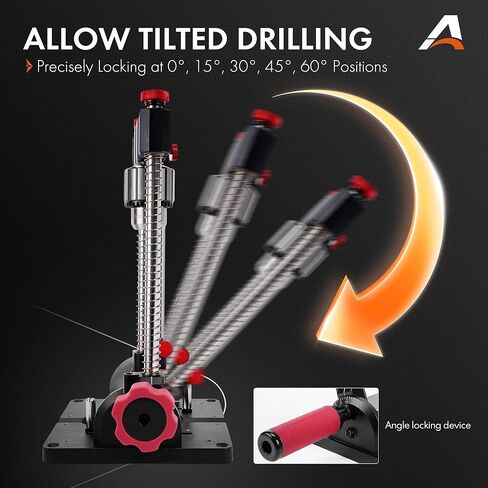 1348 Drill Mate PRO دليل الحفر المحمول عالي التحمل، ظرف بمفتاح 1/2 بوصة، زاوية حفر دقيقة بزاوية 0–60 درجة قابلة للتعديل للثقوب المستقيمة والزاوية، ملحق مكبس الحفر بقاعدة V-Groove in Kuwait