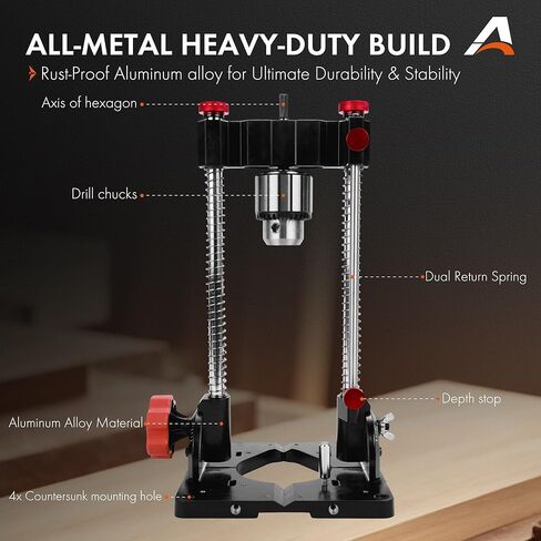 1348 Drill Mate PRO دليل الحفر المحمول عالي التحمل، ظرف بمفتاح 1/2 بوصة، زاوية حفر دقيقة بزاوية 0–60 درجة قابلة للتعديل للثقوب المستقيمة والزاوية، ملحق مكبس الحفر بقاعدة V-Groove in Kuwait