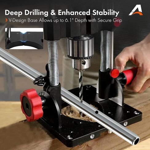 1348 Drill Mate PRO دليل الحفر المحمول عالي التحمل، ظرف بمفتاح 1/2 بوصة، زاوية حفر دقيقة بزاوية 0–60 درجة قابلة للتعديل للثقوب المستقيمة والزاوية، ملحق مكبس الحفر بقاعدة V-Groove in Kuwait