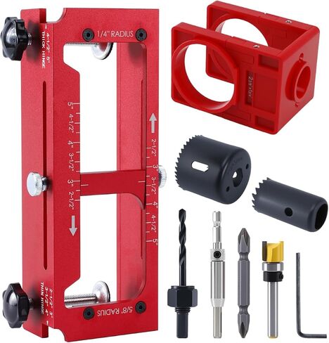 eZAKKA Aluminum Door Hinge Jig & Damage-Free Lock Hole Installation Kit | Heavy-Duty Router Template for 2.5"-5" Hinges, Adjustable Drill Guide with 2-1/8" Hole Saw for 1-3/8" & 1-3/4" Wood Doors in Saudi Arabia