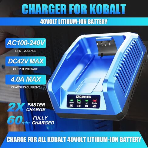 شاحن سريع 40 فولت استبدال لشاحن بطارية Kobalt 40V، متوافق مع بطارية Kobalt 40V Li-ion KB640-03 KB240-06 KB640-06 KB245-06 KB440-03 in Kuwait