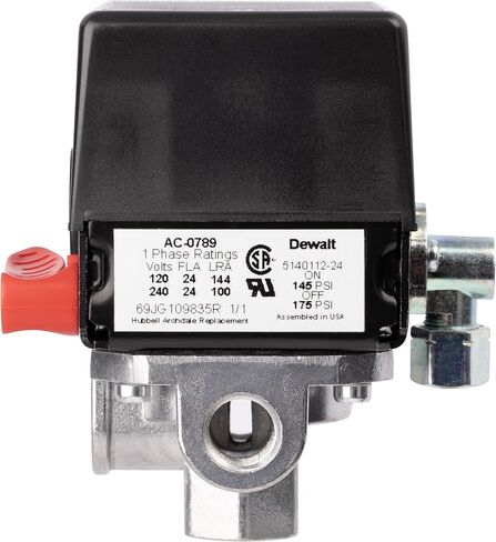 مفتاح ضغط AC-0789 4 منافذ 145-175 رطل لكل بوصة مربعة ثنائي القطب 120-240 فولت متوافق مع وحدات ضاغط الهواء بكابل Craftsman وDeVilbiss وPorter in Kuwait