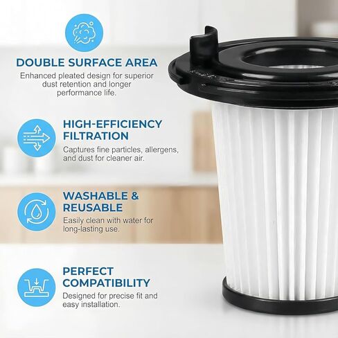 عبوتان من مرشحات HEPA البديلة القابلة للغسل للمكنسة الكهربائية اللاسلكية WHALL EV-691 - مرشحات Vac الجافة عالية الكفاءة للاستخدام المنزلي - تلتقط 99.97% من الغبار وشعر الحيوانات الأليفة والجسيمات in Kuwait