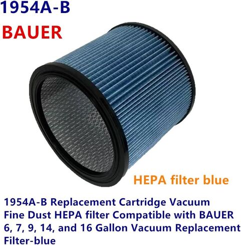 عبوة واحدة من خرطوشة استبدال Brikiwee 1954A-B فلتر HEPA للغبار الناعم متوافق مع مرشح BAUER 6 و7 و9 و14 و16 جالون - أزرق in Kuwait