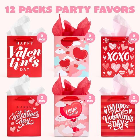 Joyin 12 PCS Valentine Day Paper Gift with with tissue ، paper wrapp kraft for funder funder giption goidty truction glup in Saudi Arabia