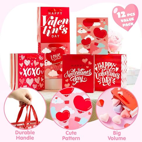 Joyin 12 PCS Valentine Day Paper Gift with with tissue ، paper wrapp kraft for funder funder giption goidty truction glup in Saudi Arabia