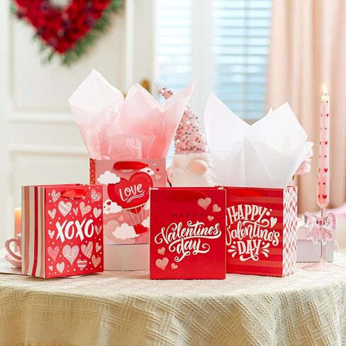 Joyin 12 PCS Valentine Day Paper Gift with with tissue ، paper wrapp kraft for funder funder giption goidty truction glup in Saudi Arabia