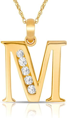 JewelryWeb - Solid 14k Yellow Gold 18" Small Channel-set (A-Z) Cubic Zirconia Initial Pendant Necklace - 7mm x 14mm - Personalized Necklace for Women - Letter Necklace - Sterling Silver Chain in Saudi Arabia