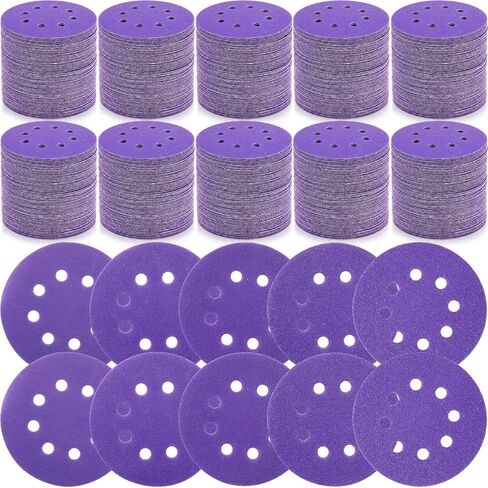 200 Pcs 5 Inch 8 Hole Purple Ceramic Sanding Discs, Hook and Loop Sandpaper Assorted 60/80/100/120/150/180/240/320/400/600 Grits, Heavy Duty Abrasive Pads for Random Orbital Sander in Kuwait