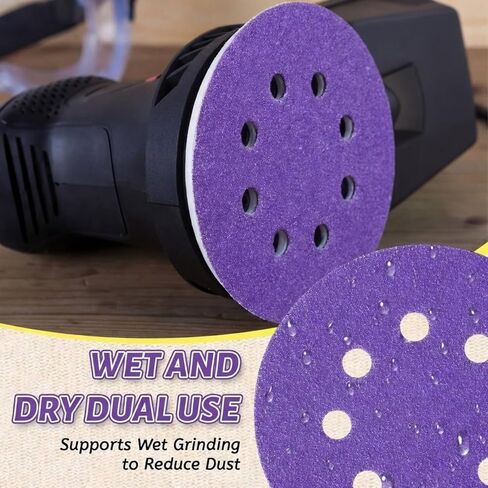 200 Pcs 5 Inch 8 Hole Purple Ceramic Sanding Discs, Hook and Loop Sandpaper Assorted 60/80/100/120/150/180/240/320/400/600 Grits, Heavy Duty Abrasive Pads for Random Orbital Sander in Kuwait