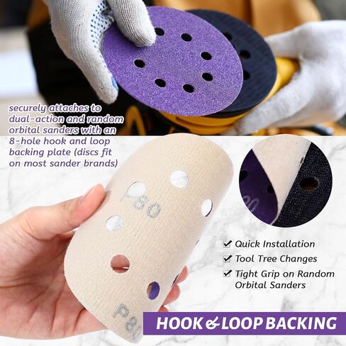 200 Pcs 5 Inch 8 Hole Purple Ceramic Sanding Discs, Hook and Loop Sandpaper Assorted 60/80/100/120/150/180/240/320/400/600 Grits, Heavy Duty Abrasive Pads for Random Orbital Sander in Kuwait