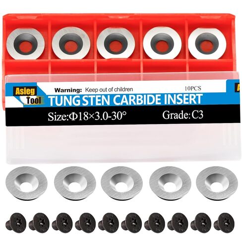 Asieg Tool 18x3.0mm-30° Round Carbide Inserts Cutters Knifes Indexable Replacement Blades with Screws Fits for Full Pro Size Popular DIY Wood Turning Finisher Hollower Lathe Tools 10pcs in Kuwait