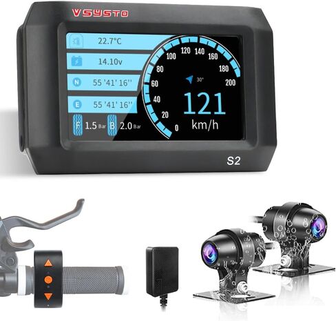 VSYSTO 4.5 Inch Screen WiFi Motorcycle Dash Cam, Waterproof HD 1080P Selfie & Front & Rear Camera 150° Wide Angle Fish Eye Lens, Tire Pressure Sensors, Parking Monitoring, GPS(Black-4.5InchPro) in Kuwait