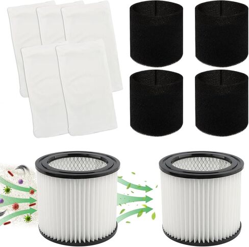 90398 Filters fit for Shop Vac, HEPA Vacuum Cleaner Replacement Filter Compatible with 90398/118692, 9039800,9039833, with 4 Foam Sleeve & 5 Pre-filter Bags, Fits Most 4 Gallon & less Wet/Dry Vacuums in Kuwait