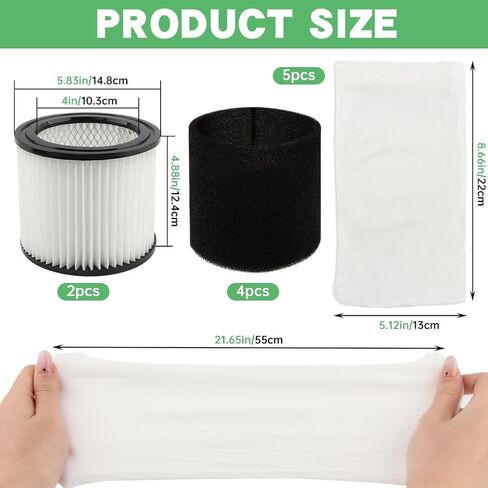 90398 Filters fit for Shop Vac, HEPA Vacuum Cleaner Replacement Filter Compatible with 90398/118692, 9039800,9039833, with 4 Foam Sleeve & 5 Pre-filter Bags, Fits Most 4 Gallon & less Wet/Dry Vacuums in Kuwait