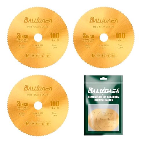 3 inch HSS Circular Saw Blade with 10mm Arbor, 1.0mm Kerf 100T Cutting Disc Mini Miter Cut Off Saw for Wood Plastic PVC Soft Metal Cut Off Tool, 3pieces,TiN Coated in Kuwait