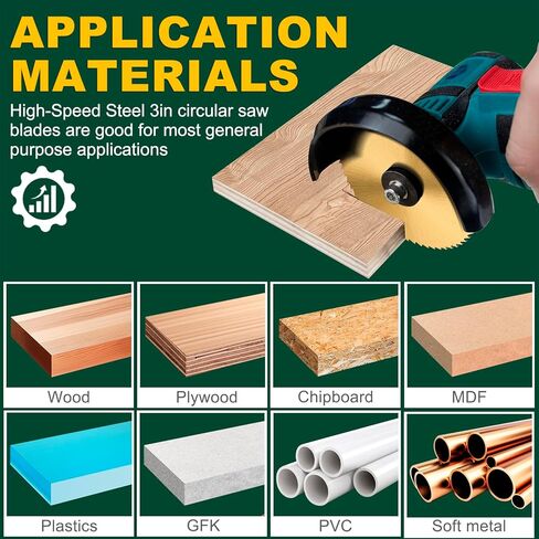 3 inch HSS Circular Saw Blade with 10mm Arbor, 1.0mm Kerf 100T Cutting Disc Mini Miter Cut Off Saw for Wood Plastic PVC Soft Metal Cut Off Tool, 3pieces,TiN Coated in Kuwait