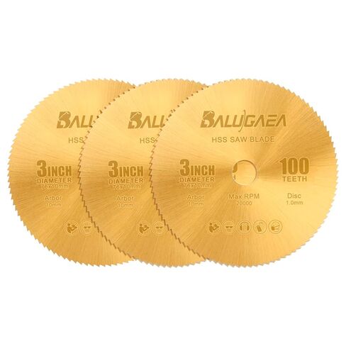 3 inch HSS Circular Saw Blade with 10mm Arbor, 1.0mm Kerf 100T Cutting Disc Mini Miter Cut Off Saw for Wood Plastic PVC Soft Metal Cut Off Tool, 3pieces,TiN Coated in Kuwait