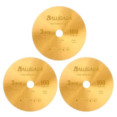 3 inch HSS Circular Saw Blade with 10mm Arbor, 1.0mm Kerf 100T Cutting Disc Mini Miter Cut Off Saw for Wood Plastic PVC Soft Metal Cut Off Tool, 3pieces,TiN Coated in Kuwait
