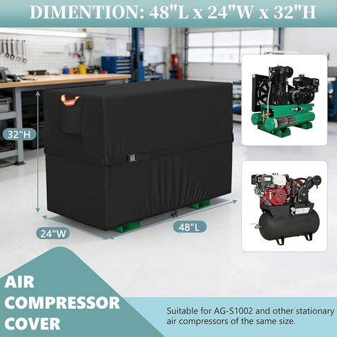 Air Compressor Cover for AG-S1002, Suitable for AG2-SM14 Series and Other Air Compressor Covers of the Same Size, Waterproof and Dustproof with Circular Buckle Strap, Black in Kuwait