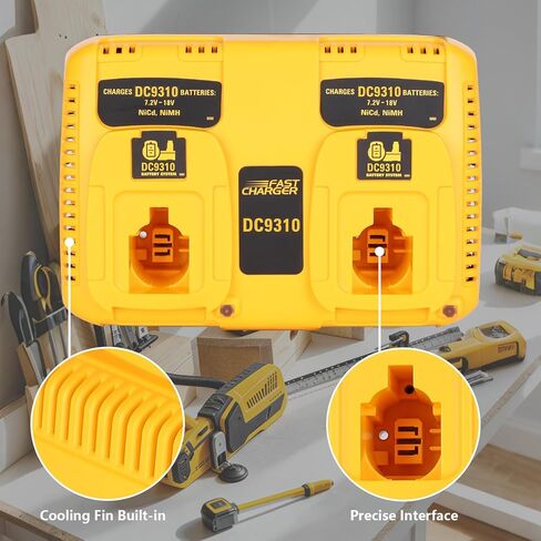 شاحن بطارية DC9310 لبطاريات Dewalt 7.2V-18V Ni CD/Ni MH، محطة شحن مزدوجة المنفذ متوافقة مع DC9096 DC9098 DC9099 DW9072 DE9057 DW9061، استبدل DC9310 وDW9116 in Kuwait