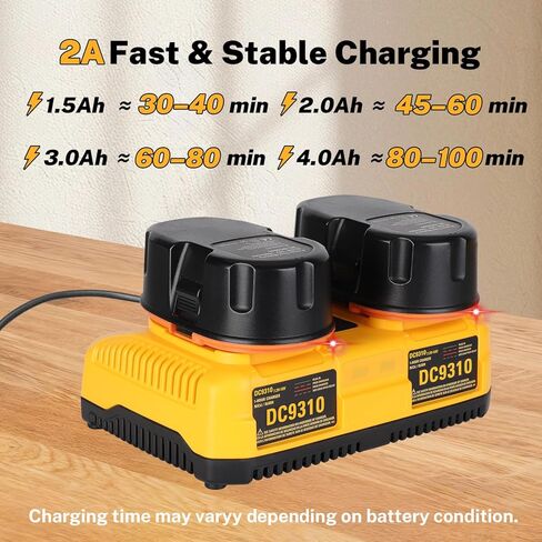 شاحن بطارية DC9310 لبطاريات Dewalt 7.2V-18V Ni CD/Ni MH، محطة شحن مزدوجة المنفذ متوافقة مع DC9096 DC9098 DC9099 DW9072 DE9057 DW9061، استبدل DC9310 وDW9116 in Kuwait