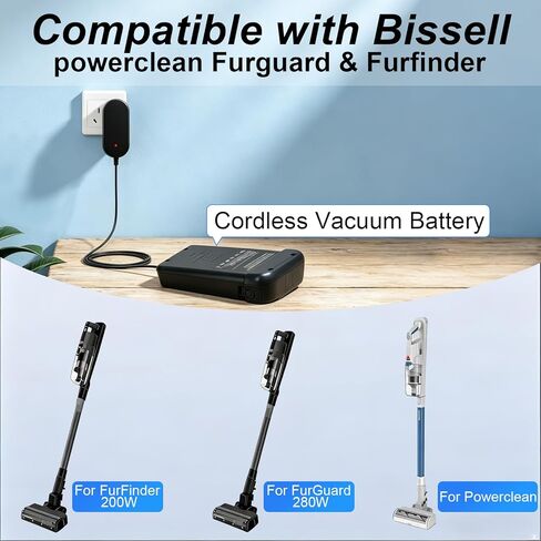شاحن لسلسلة Bissell PowerClean، شاحن سريع متوافق مع بطارية Bissell FurGuard 280W 4141 وFurFinder 200W 4143، محول طاقة تيار متردد بديل للمكنسة الكهربائية اللاسلكية Bissell in Kuwait