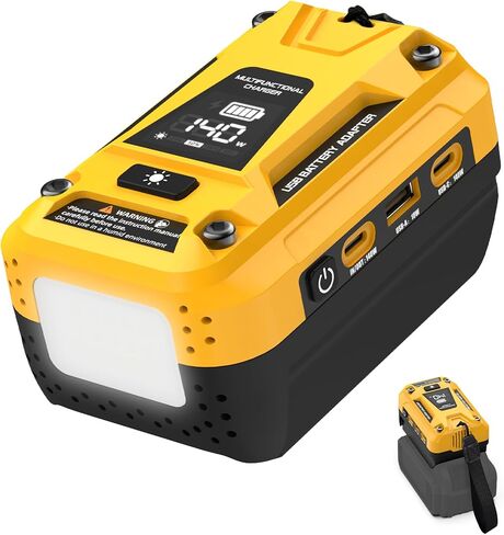 Battery USB Charger Compatible with Dewalt 20V Battery, 140W Fast Charger Replacement Adapter, Featuring 2 PD3.1 USB-C Ports, 1 QC18W USB-A Port, 700LM LED for Outdoor Jobsite Camping(Adapter Only) in Saudi Arabia