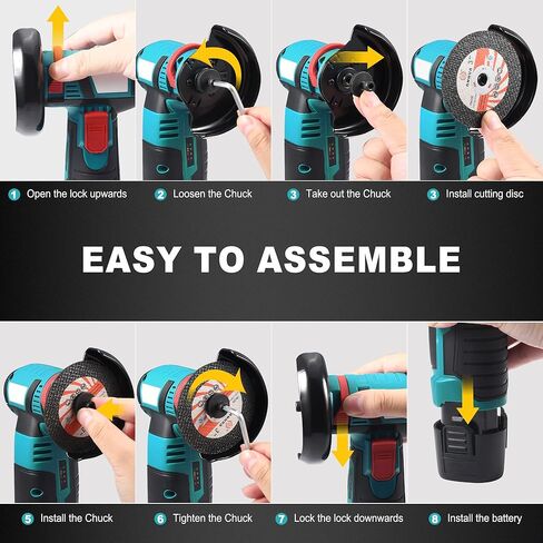 12V Mini Cordless Angle Grinder, 3-Inch Compact Power Cut-Off Tool with Brushless Motor, 19500 RPM, 2Pcs 1.5Ah Batteries and 8Pcs Cutting Wheels for Metal Polishing, Wood Cutting, Blue in Kuwait
