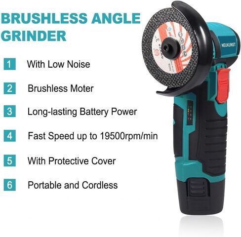 12V Mini Cordless Angle Grinder, 3-Inch Compact Power Cut-Off Tool with Brushless Motor, 19500 RPM, 2Pcs 1.5Ah Batteries and 8Pcs Cutting Wheels for Metal Polishing, Wood Cutting, Blue in Kuwait