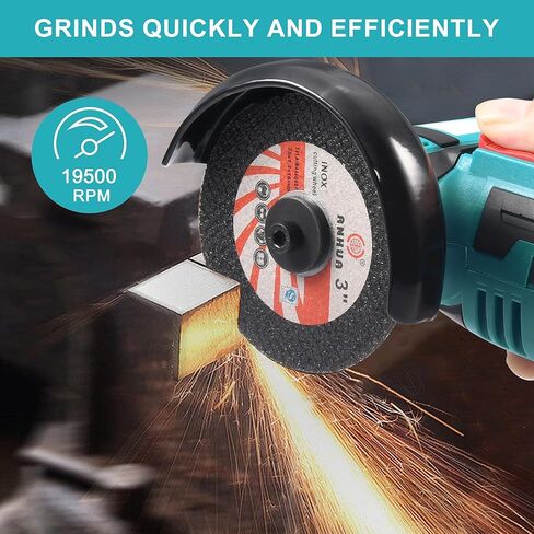 12V Mini Cordless Angle Grinder, 3-Inch Compact Power Cut-Off Tool with Brushless Motor, 19500 RPM, 2Pcs 1.5Ah Batteries and 8Pcs Cutting Wheels for Metal Polishing, Wood Cutting, Blue in Kuwait